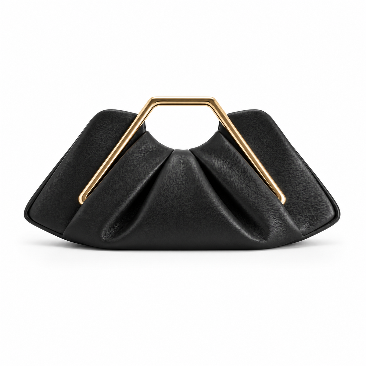 Black Leather Evening Clutch Geometric Handle