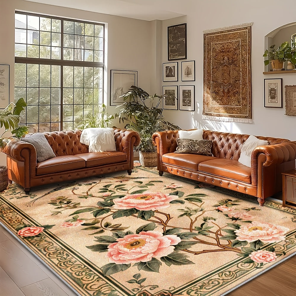 [Imitation Cashmere + Washable Base]Washable Base Imitation Cashmere + Weight 1200G Per Square Meter + Thickness 8.6Mm 1pc, New Chinese Style Printed Living Room Carpet, Fluffy Plush Bedroom Carpet, High-Quality Outdoor Carpe