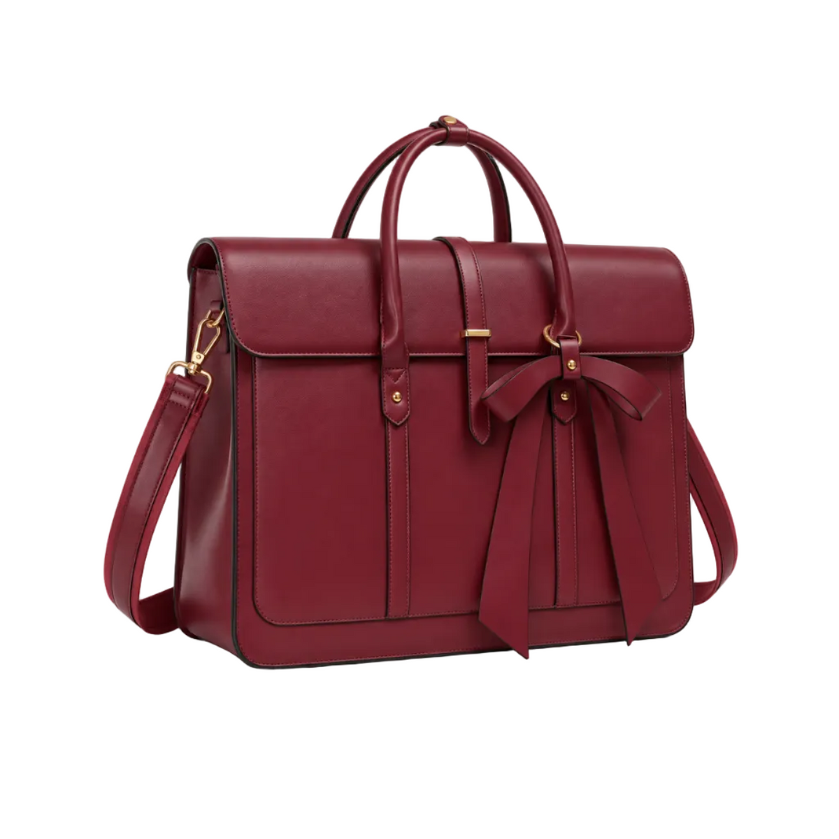 Burgundy Bow Detail Leather Laptop Bag