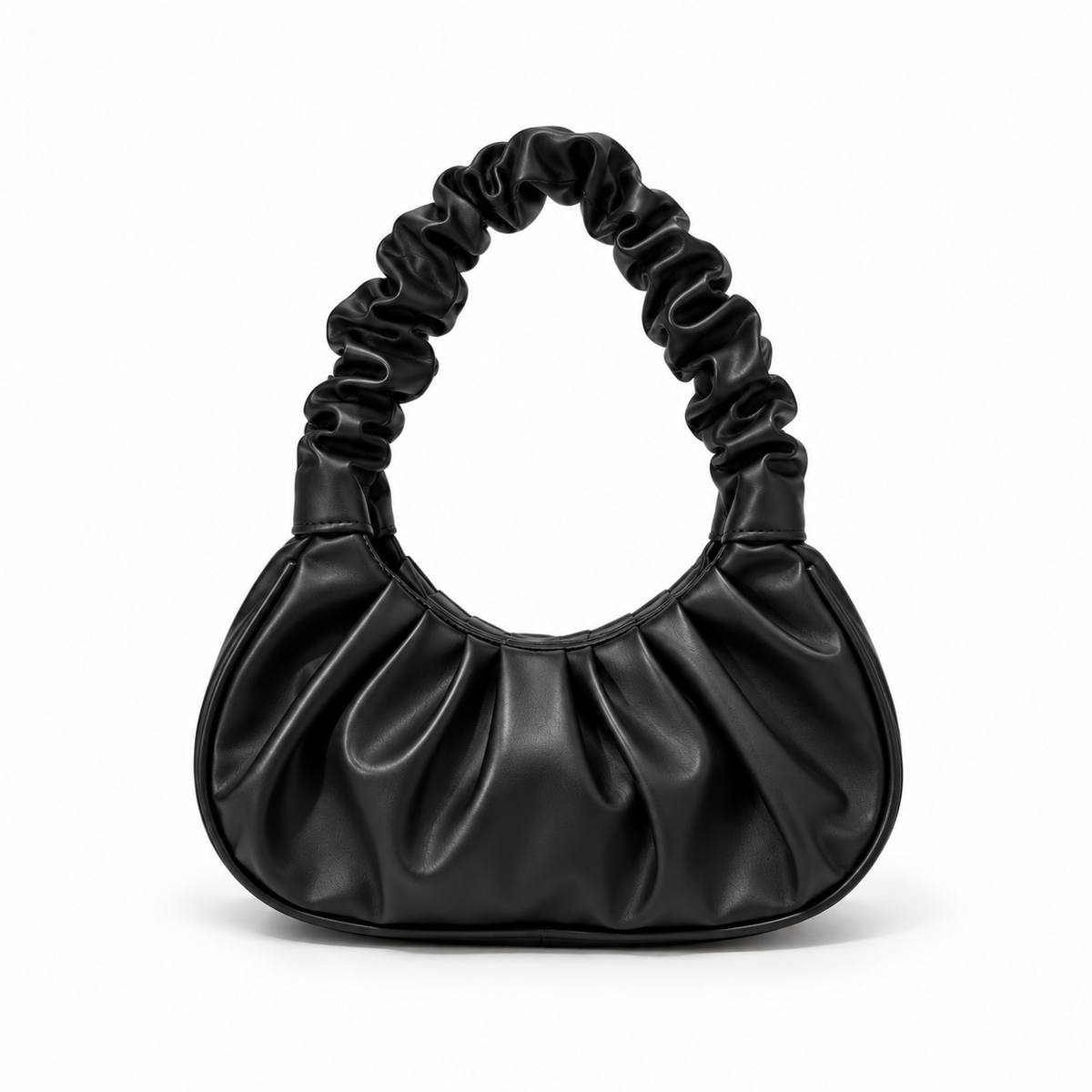 Black Ruched Handle Crescent Shoulder Bag