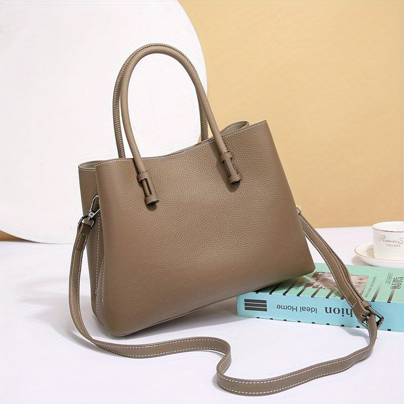 Genuine Leather Women's Tote Bag, Top Layer Cow Genuine Leather Commuting Handbag, Large Capacity Work Bag, Lightweight Durable Women's Bag