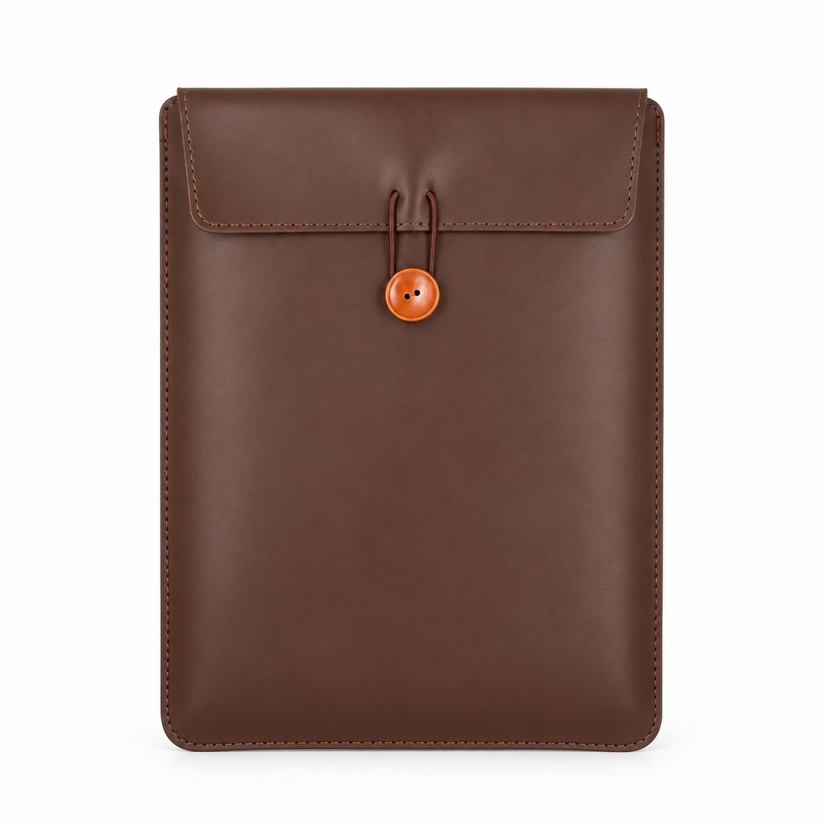 Brown Leather Laptop Bag Button Closure