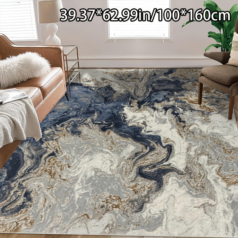 Crystal Velvet + 750g/m² + Anti-slip Dotted Plastic Backing + Bottom Dotted Plastic Floral Pattern Process, 1pc Crystal Velvet Home Decor, Simple Abstract Dark Blue Pattern, Comfortable and Versatile Decorative Style, Living