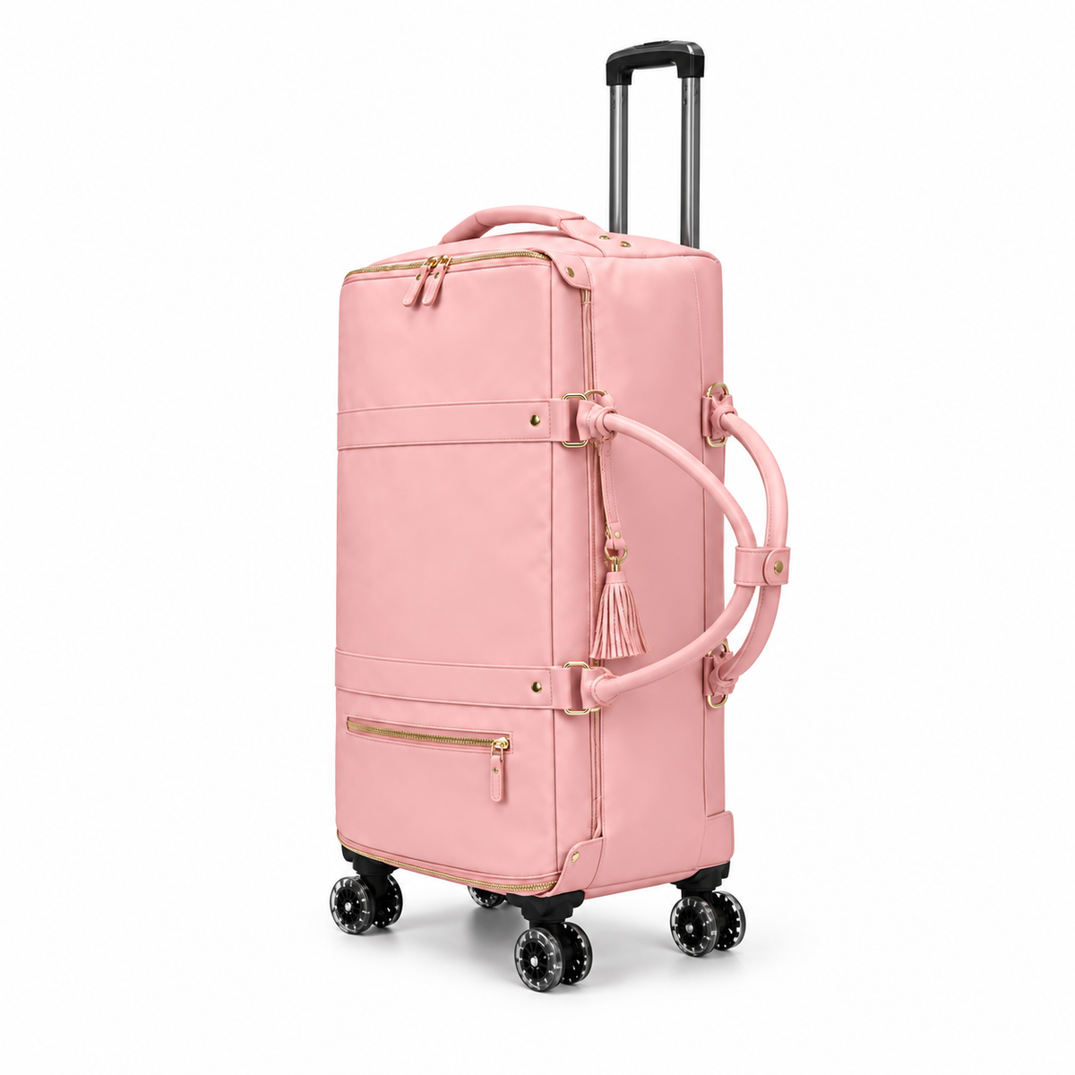 Elegant Pink Leather Trolley Duffel Bag