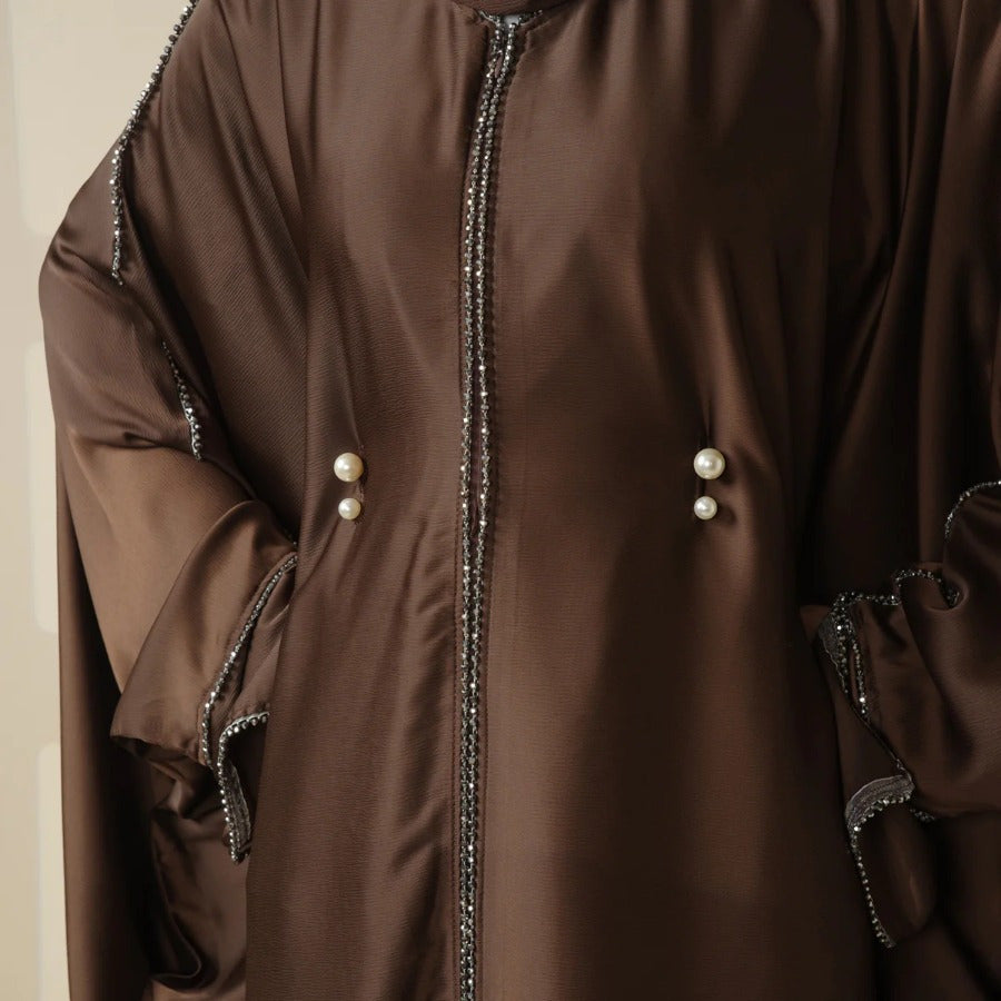Batwing Emirati Abaya with Matching Hijab | Batwing Sleeve Abaya – Elegant Middle Eastern Arab, Islamic Style Shawl Robe Dress for Women, Long Skirt, Ramadan Prayer Outfit