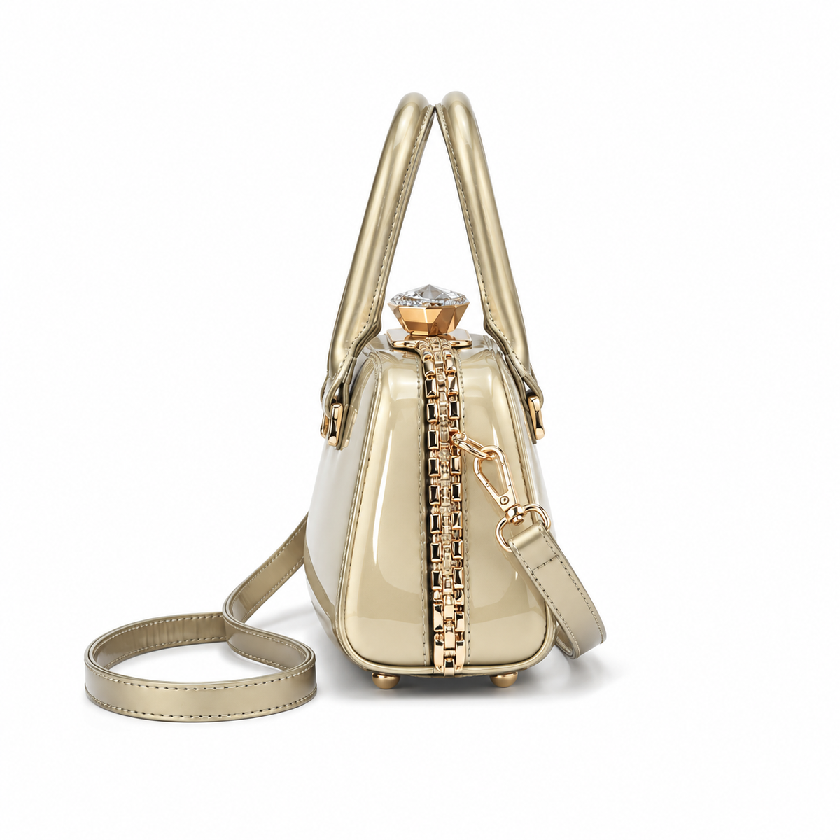 Champagne Gold Handbag With Crystal Clasp