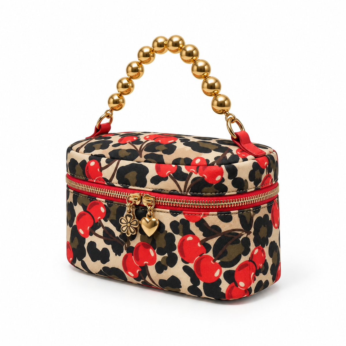 Cherry Leopard Print Gold Handle Bag