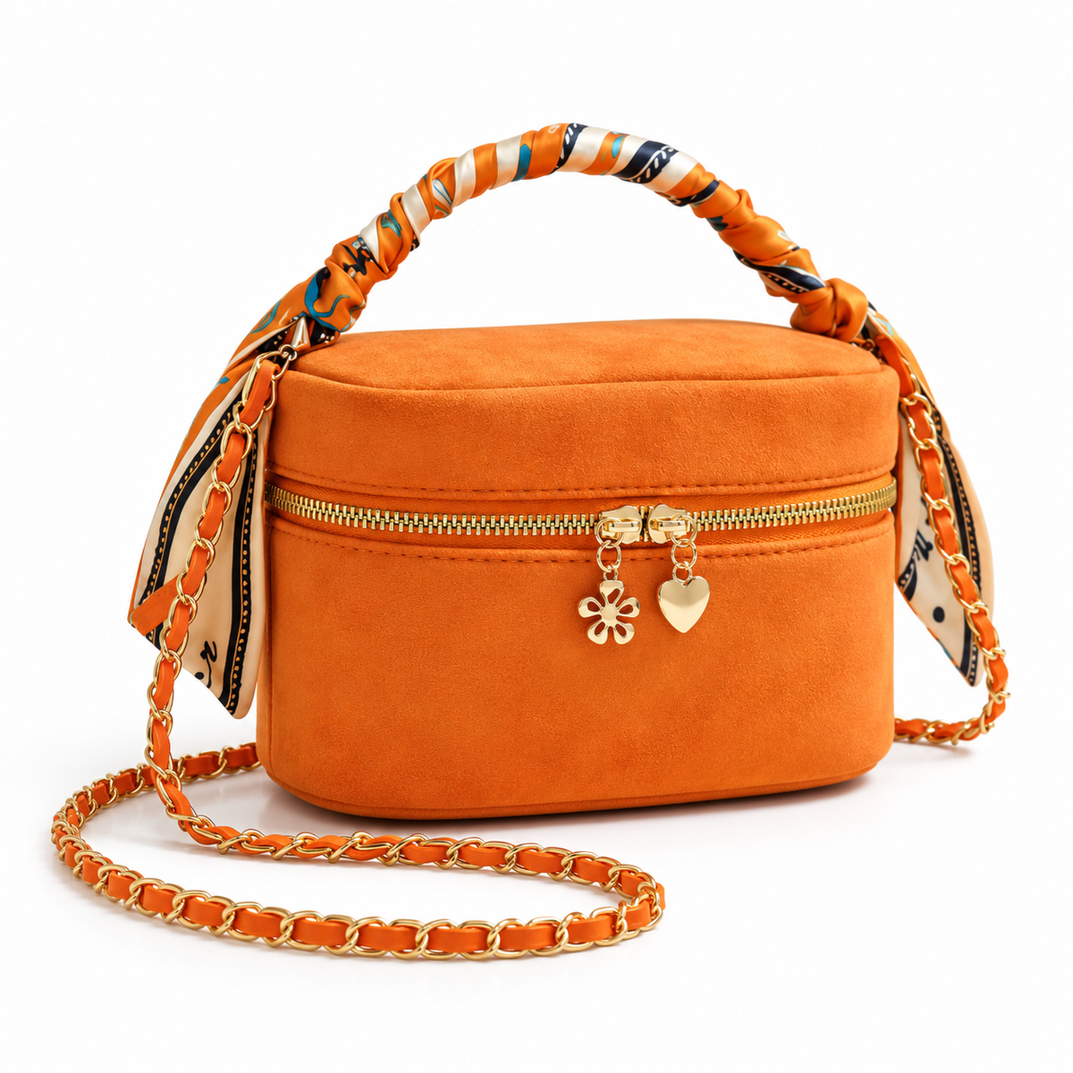 Orange Scarf Handle Crossbody Vanity Bag