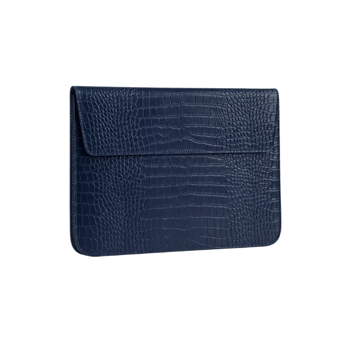 Navy Crocodile Embossed Leather Laptop Bag