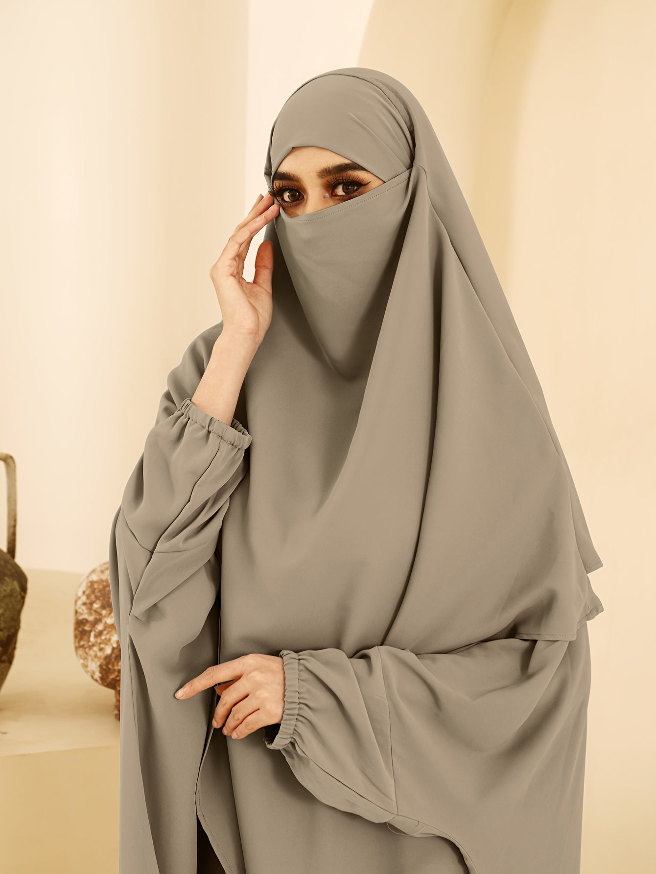Plus Size - A Set of Elegant Plus Size Women Jilbaab Dresses, Middle East Dubai Solid Color Robe Dress Two Piece Set, Perfect for Ramadan And Islamic Prayers Abaya Femme Women Abaya Dubai Islamic Clothing Abaya Hijab Femme Prayer Jil