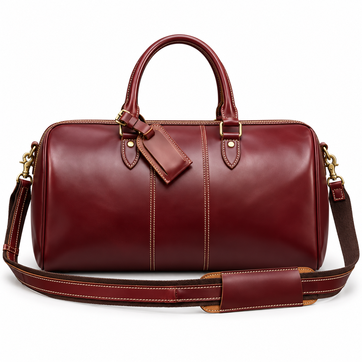Classic Burgundy Leather Weekend Duffel Bag
