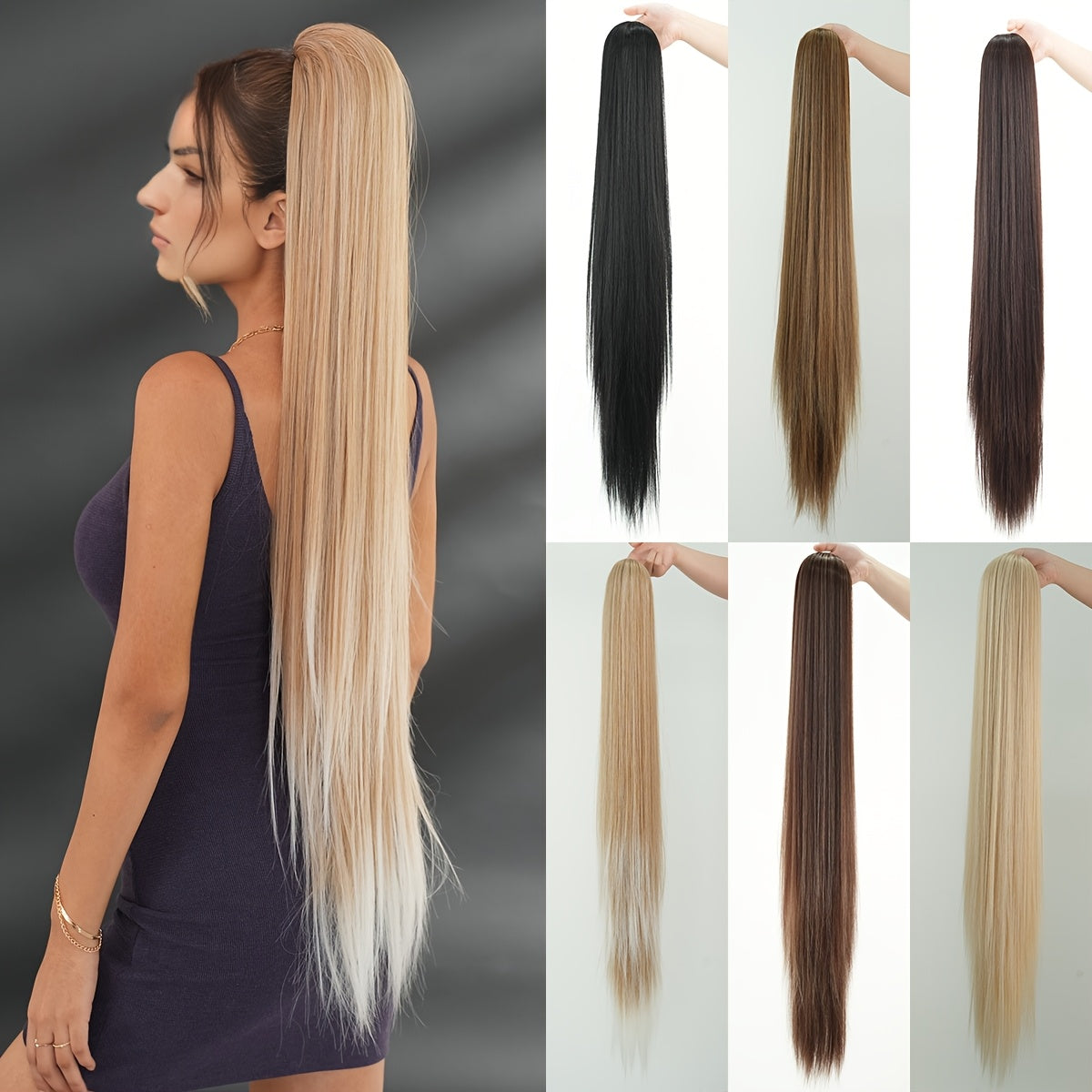 NAMM Synthetic 39inch Long Straight Ponytail Hair Extensions Wigs Wrap Around Ponytail Clip In Ponytail Hairs for Women