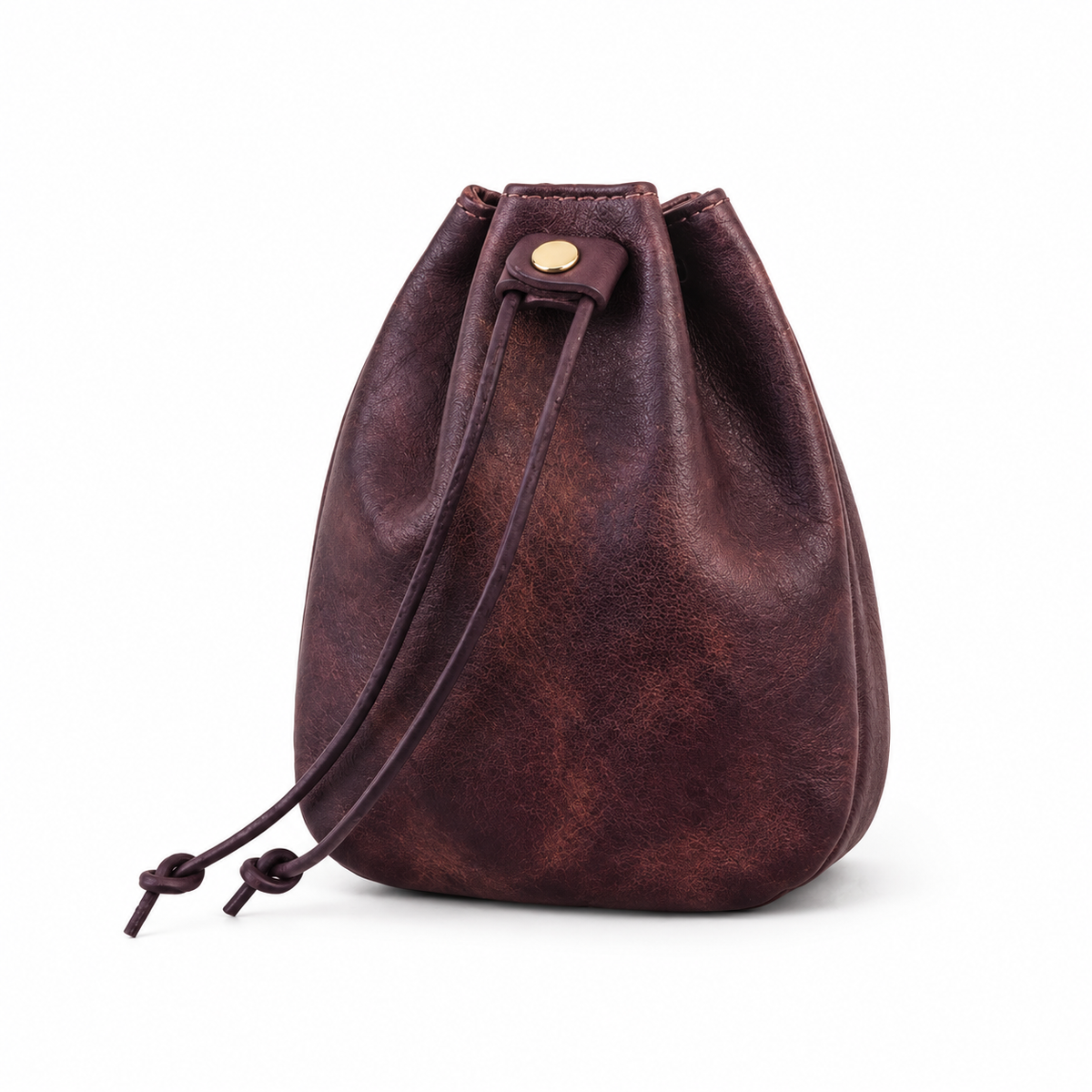 Coffee Vintage Vegan Leather Drawstring Bag