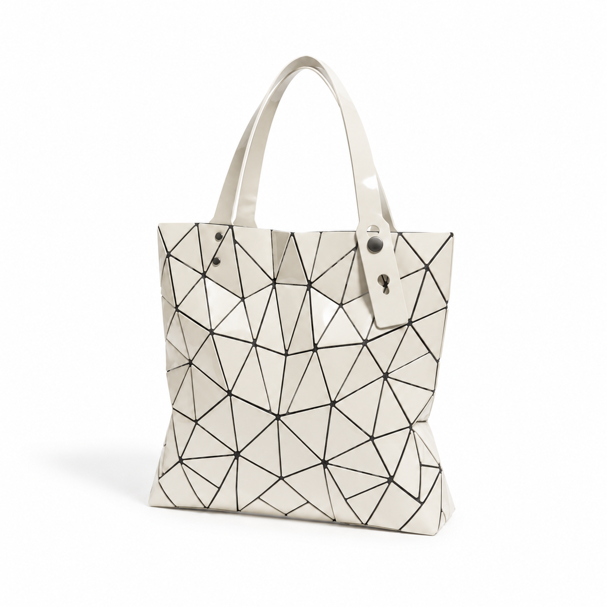 Ivory Geometric Glossy Structured Tote Bag