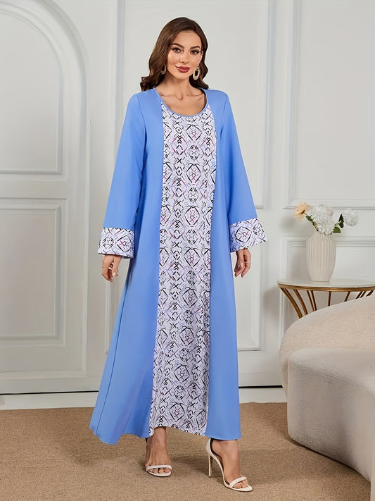Women's Elegant Long Palestinian Abaya Dress with Luxurious Beaded & Rhinestone Embellishments - Ultra-Soft Polyester Full Sleeve Round Neck Jellabiya, All-Season Modest Islamic Dress for Dubai, Saudi, Middle Eastern Style (Machine Washa