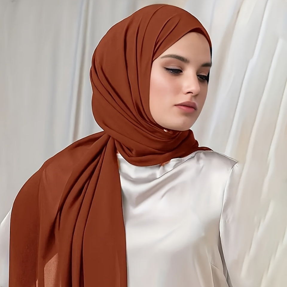 1box Solid Color Chiffon Hijab And Hijab Pins Thin Breathable Sunscreen Scarves (5pcs Minimalist Headscarfs + 2pcs Round Beads Clips), Hijab Set, Modest Fashion, Minimalist Scarf, Elegant Design, Delicate Weave, Lightweight F