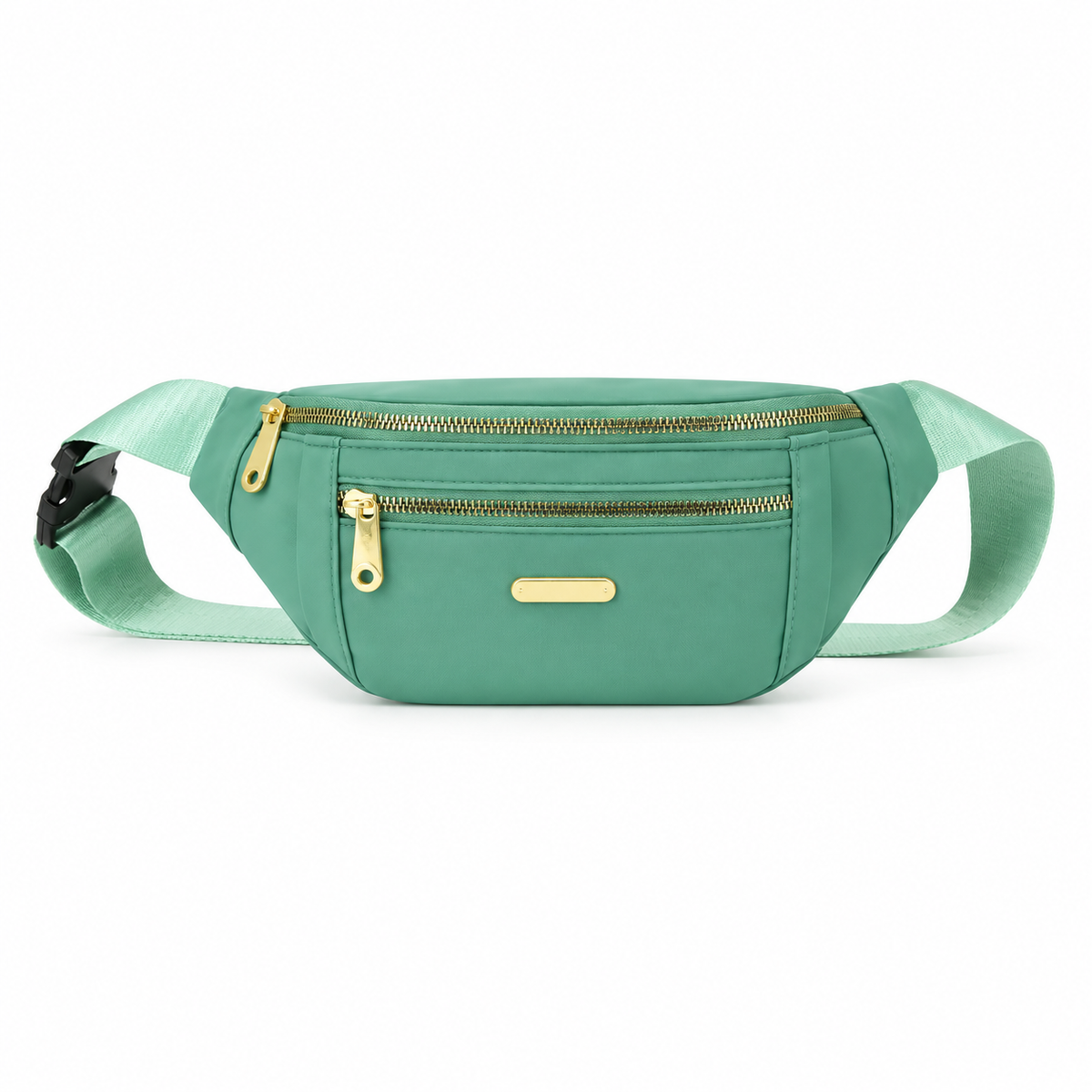 Mint Green Waist Bag Gold Zippers