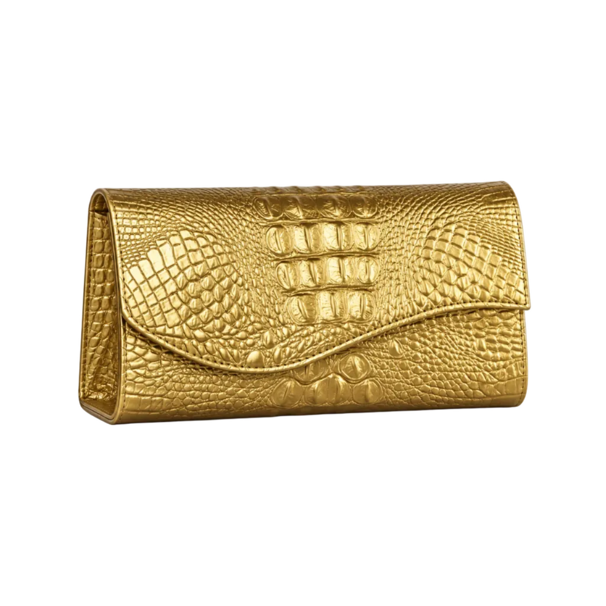 Metallic Gold Crocodile Embossed Evening Clutch