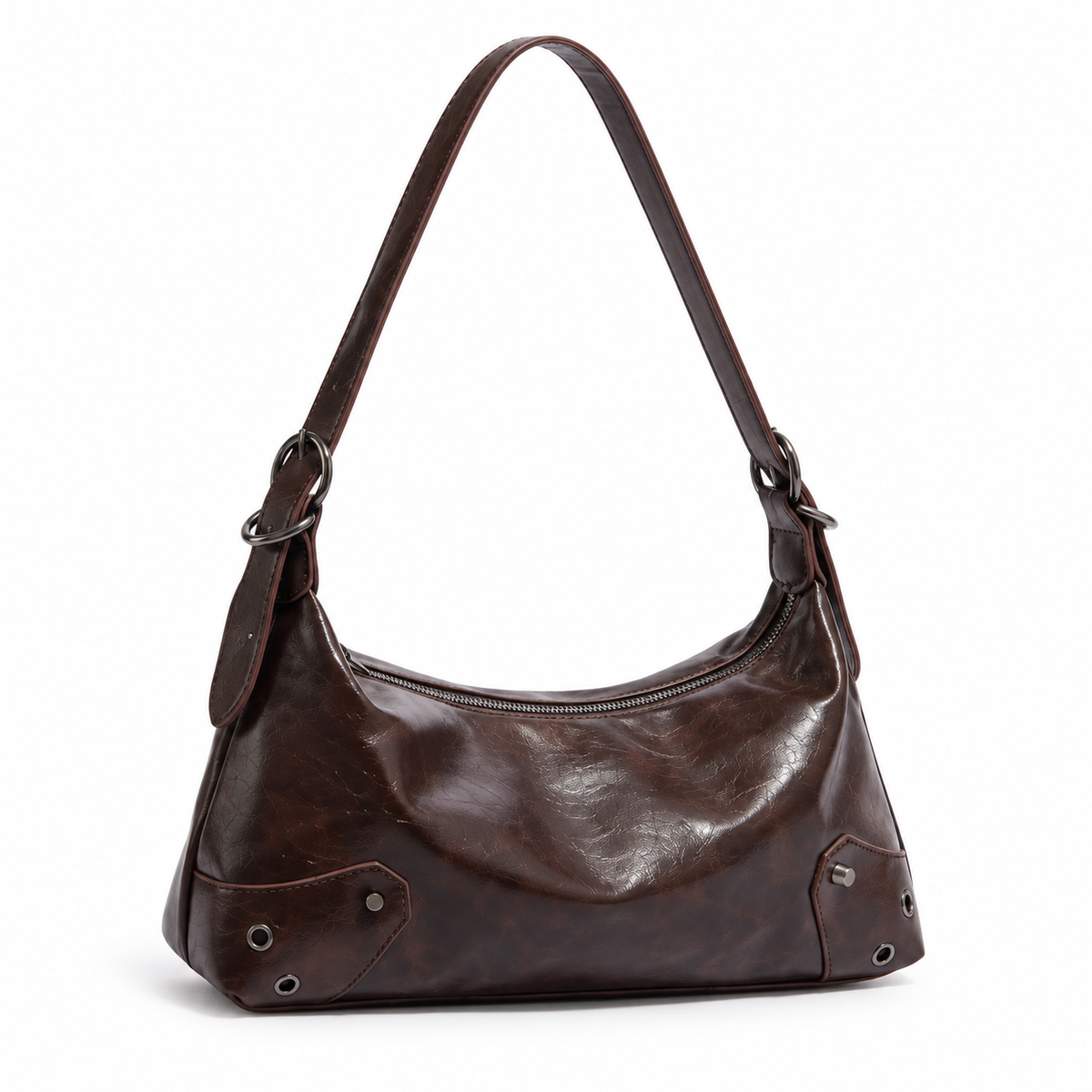 Vintage Chocolate Brown Buckle Shoulder Bag