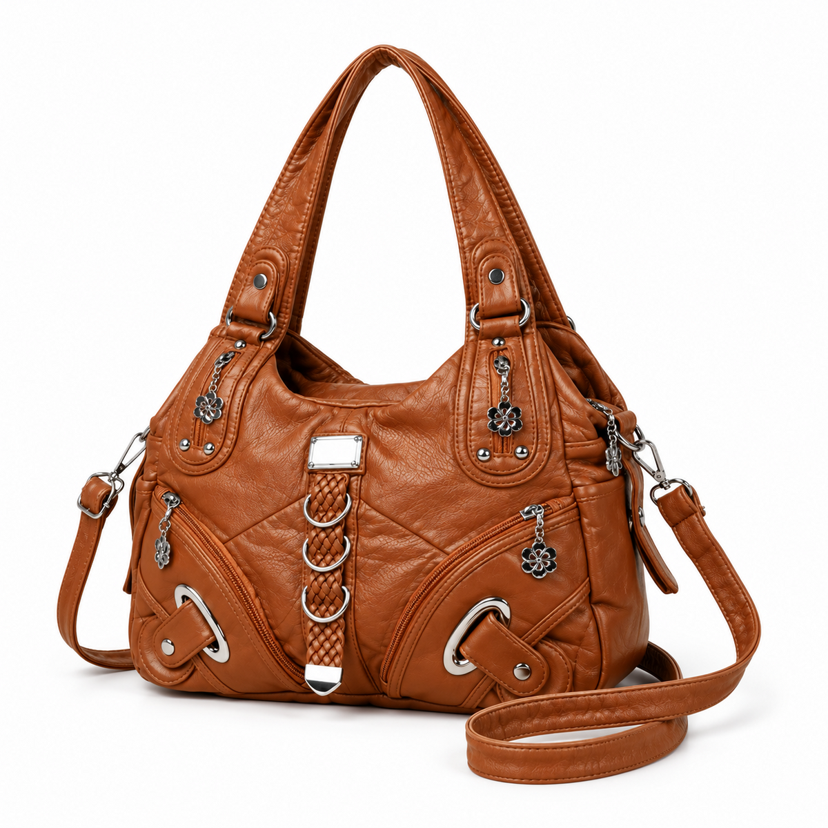 Caramel Crossbody Bag With Braided Details