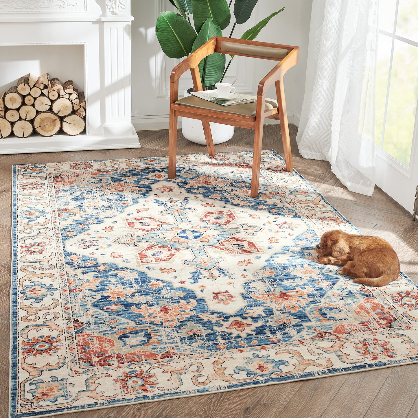 Area Rug, Vintage Carpet, Non Slip, Washable, Lightweight, Faux Wool, For Living Room, Bedroom, Kitchen, Office, Dining Room, Home Decor