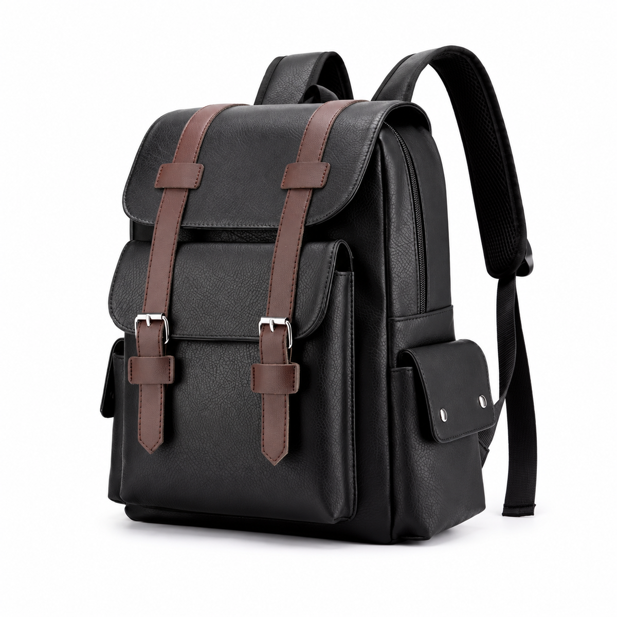 Black Vintage Backpack With Brown Straps