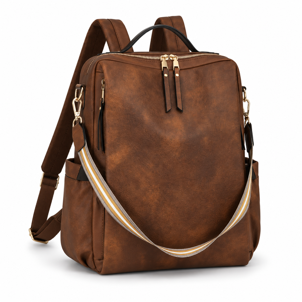 Brown Vintage Leather Convertible Backpack Bag