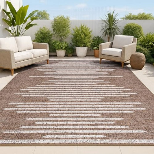 Geometric Indoor Outdoor Area Medium Rug Bohemian Contemporary Easy Cleaning Bedroom Kitchen Backyard Patio Non Shedding 3 X 5 Brown Beige