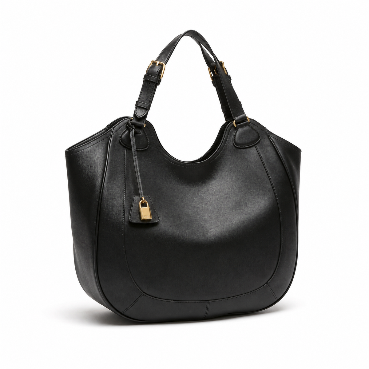 Luxe Black Leather Hobo Tote Handbag