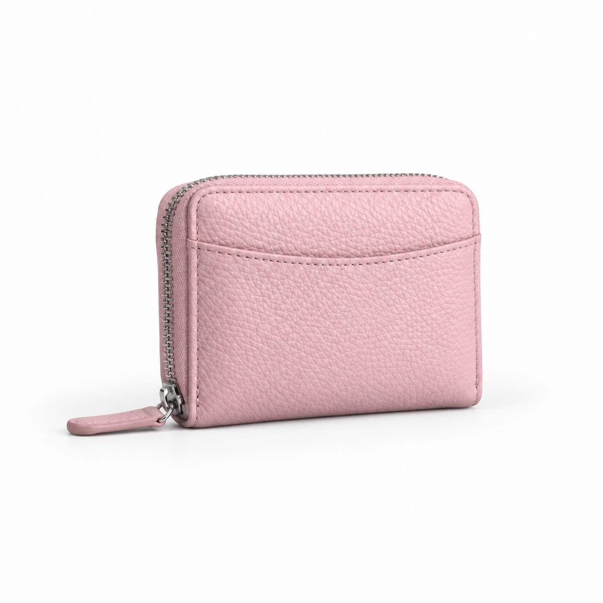 Pink Pebbled Leather Zip-Around Compact Wallet