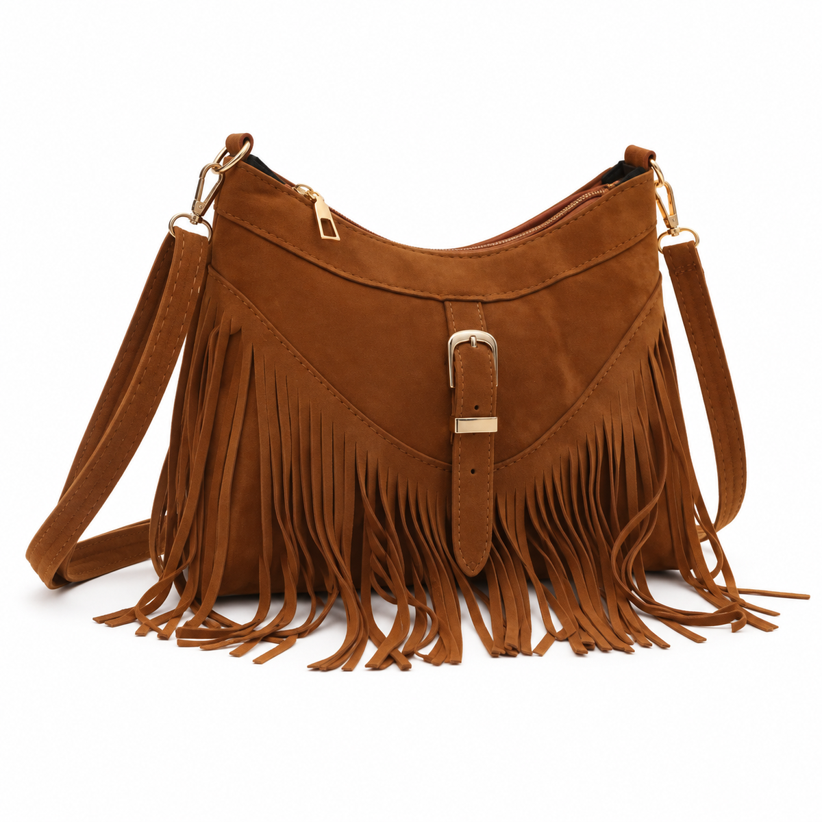 Vintage Camel Bohemian Fringe Shoulder Bag
