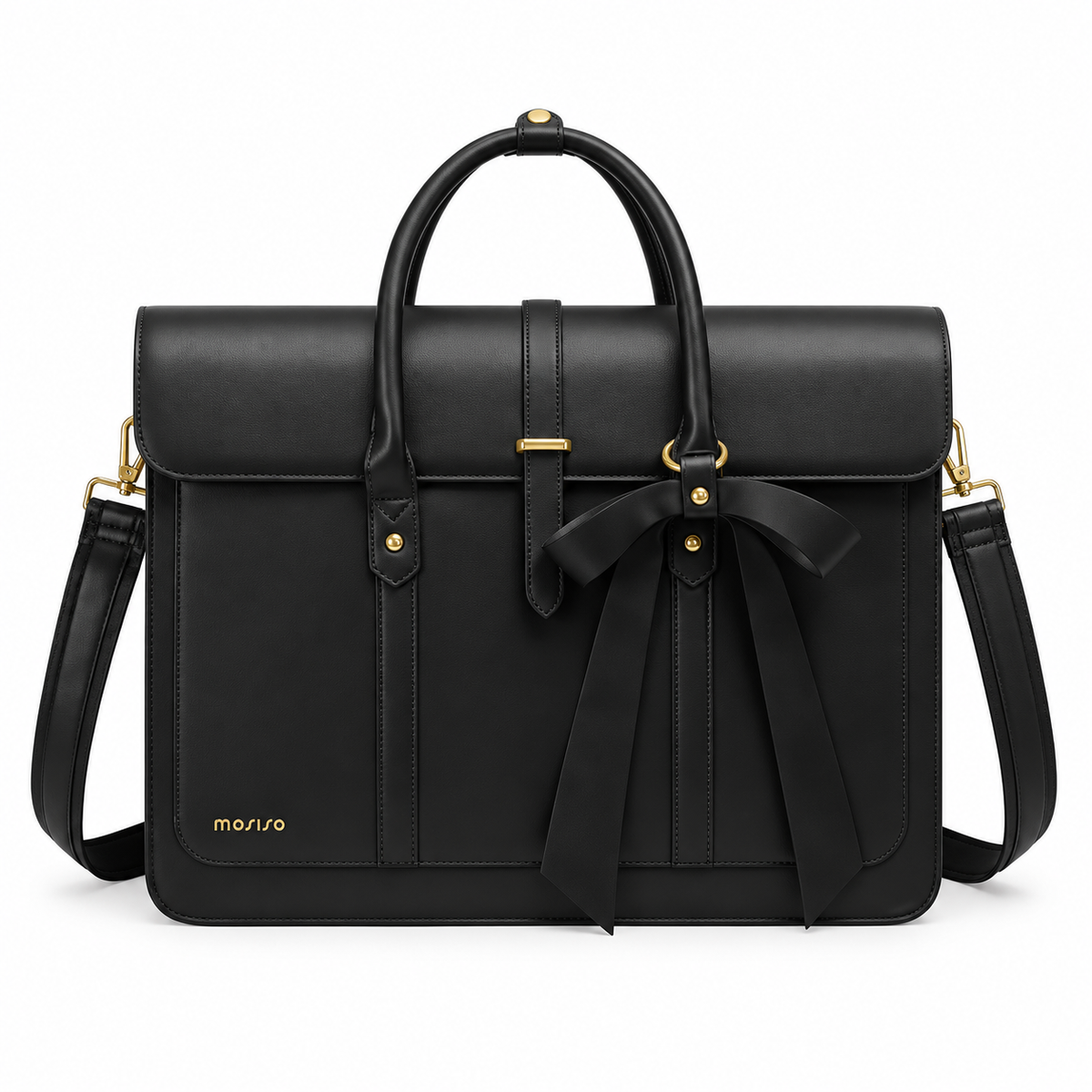 Black Leather Laptop Bag With Bow