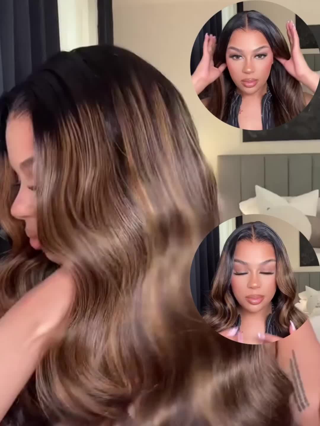 Klaiyi Balayage Honey Blonde Virgin Hair Weaves for Women, Featuring Body Wave with Dark Roots, Sew-In Piano Color, 300G Hair Weaving Plus 1pc Closure