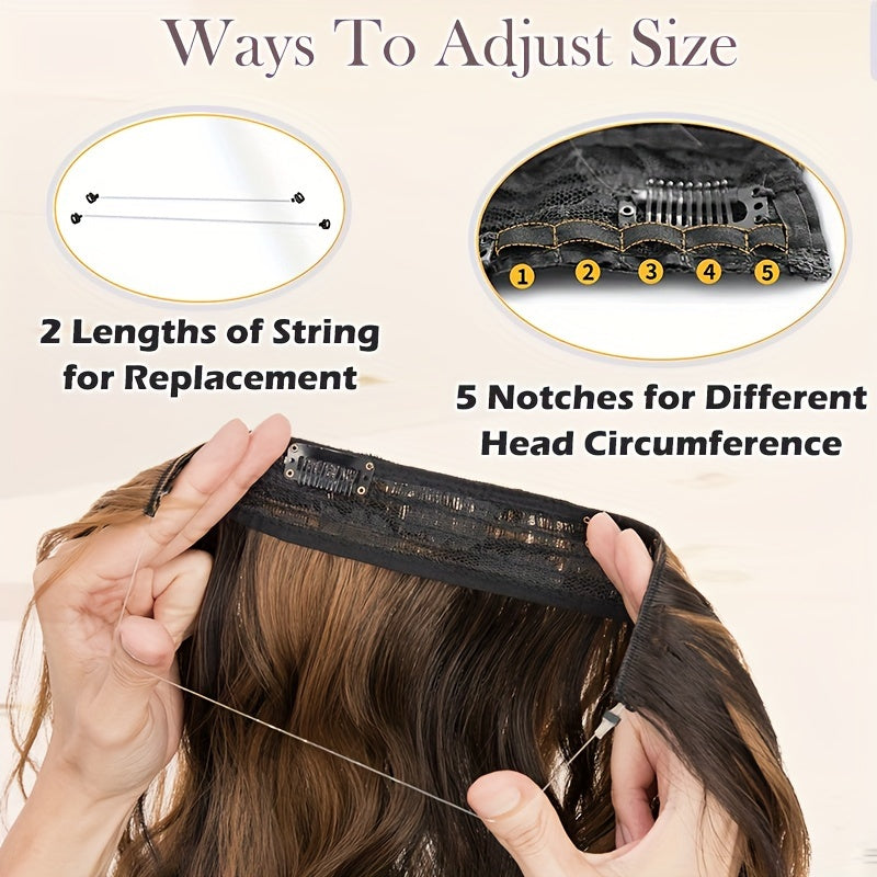Thick Clip In Long Wavy Synthetic Hair Extensions - 24 Inch Balayage Brown Black Double Weft Fiber Hidden Wire Hairpieces for Women - Easy to Style, Natural Looking, And Long-Lasting Hair Enhancement