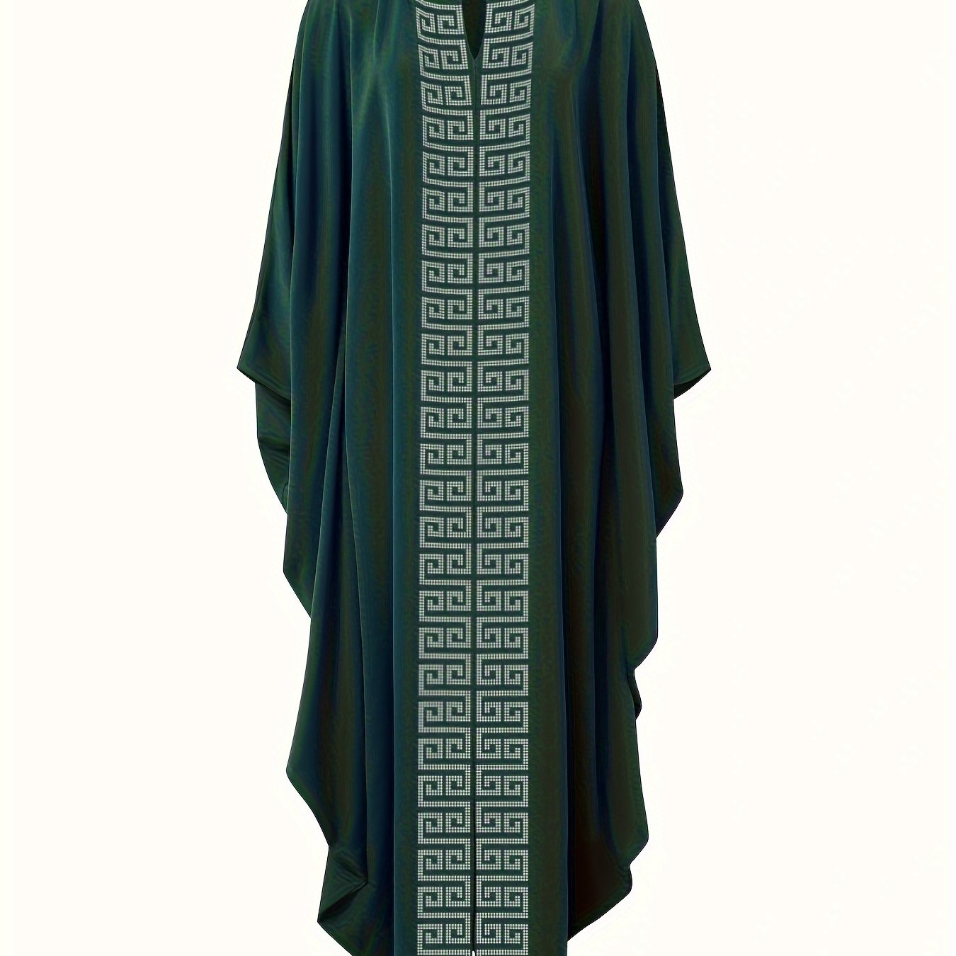 Women's Elegant Rhinestone Embellished Long Kaftan Palestinian Abaya - Batwing Sleeves, Long Split Hem, Polyester, Non-Stretch, Solid Color, Suitable for Spring/Summer/Fall