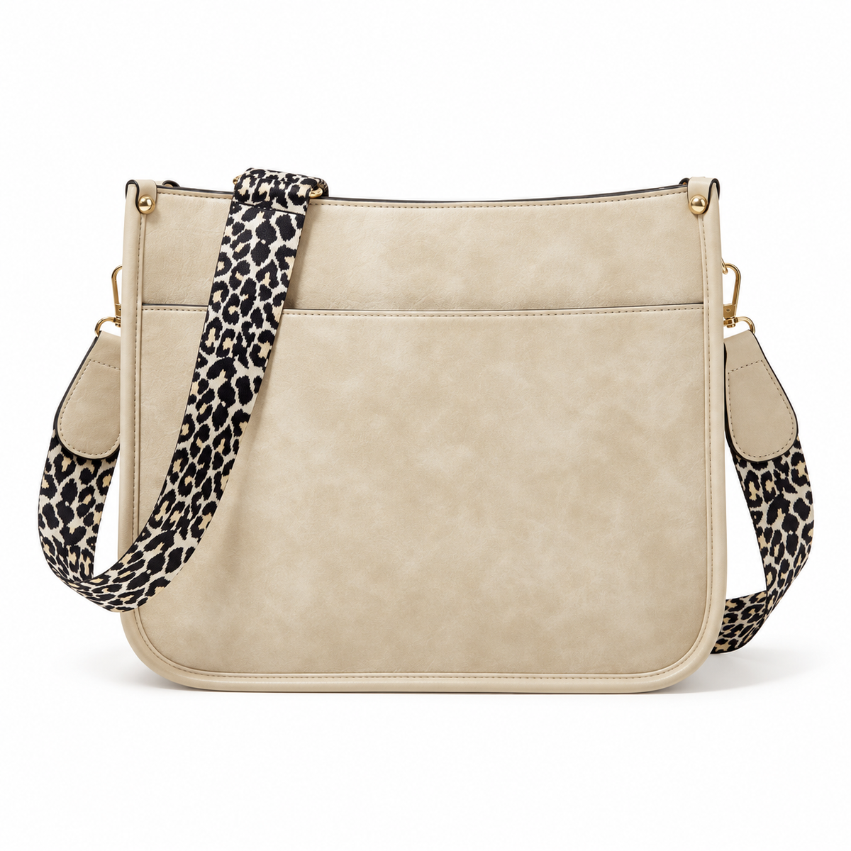 Beige Crossbody Bag With Leopard Strap