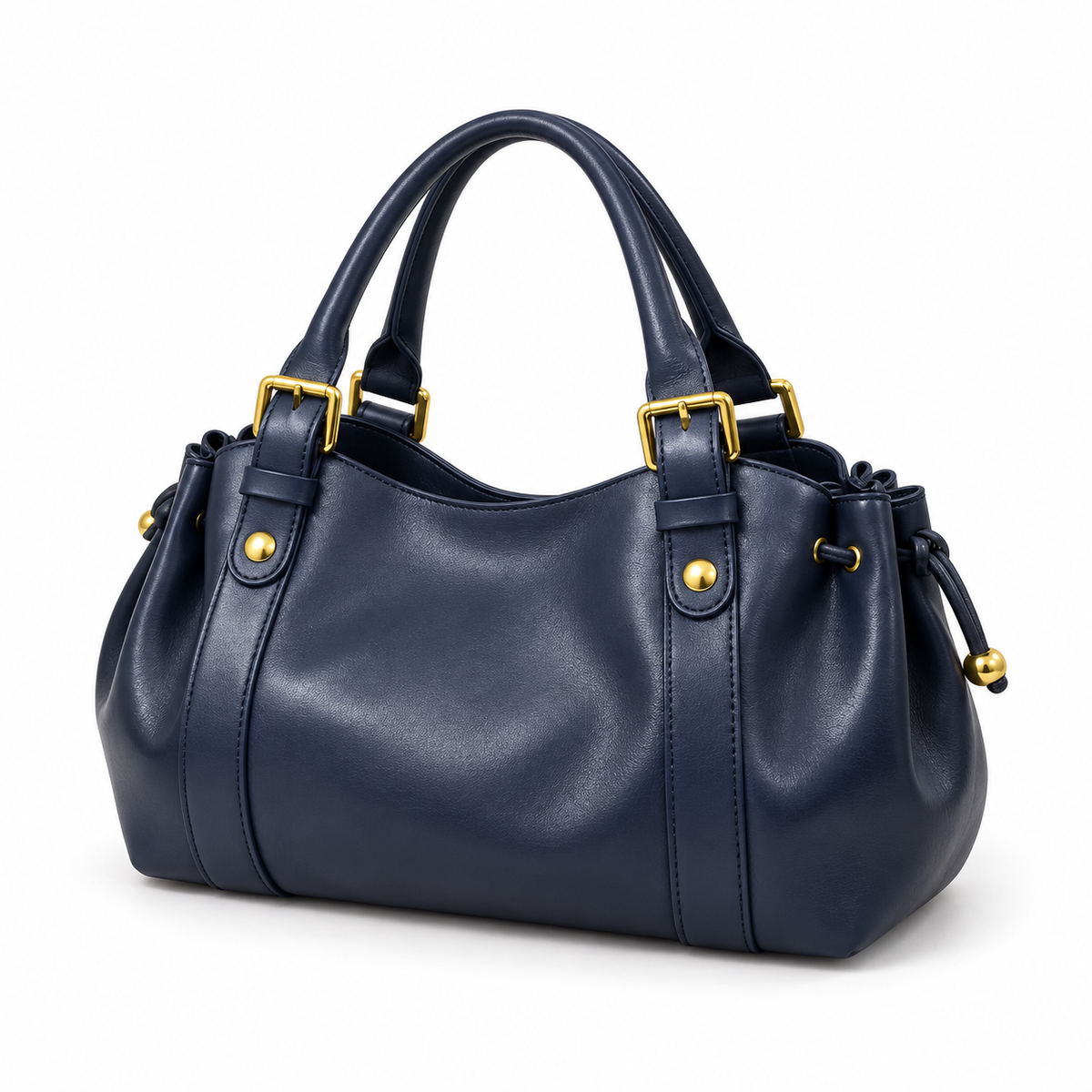 Navy Blue Boston Bag With Buckles