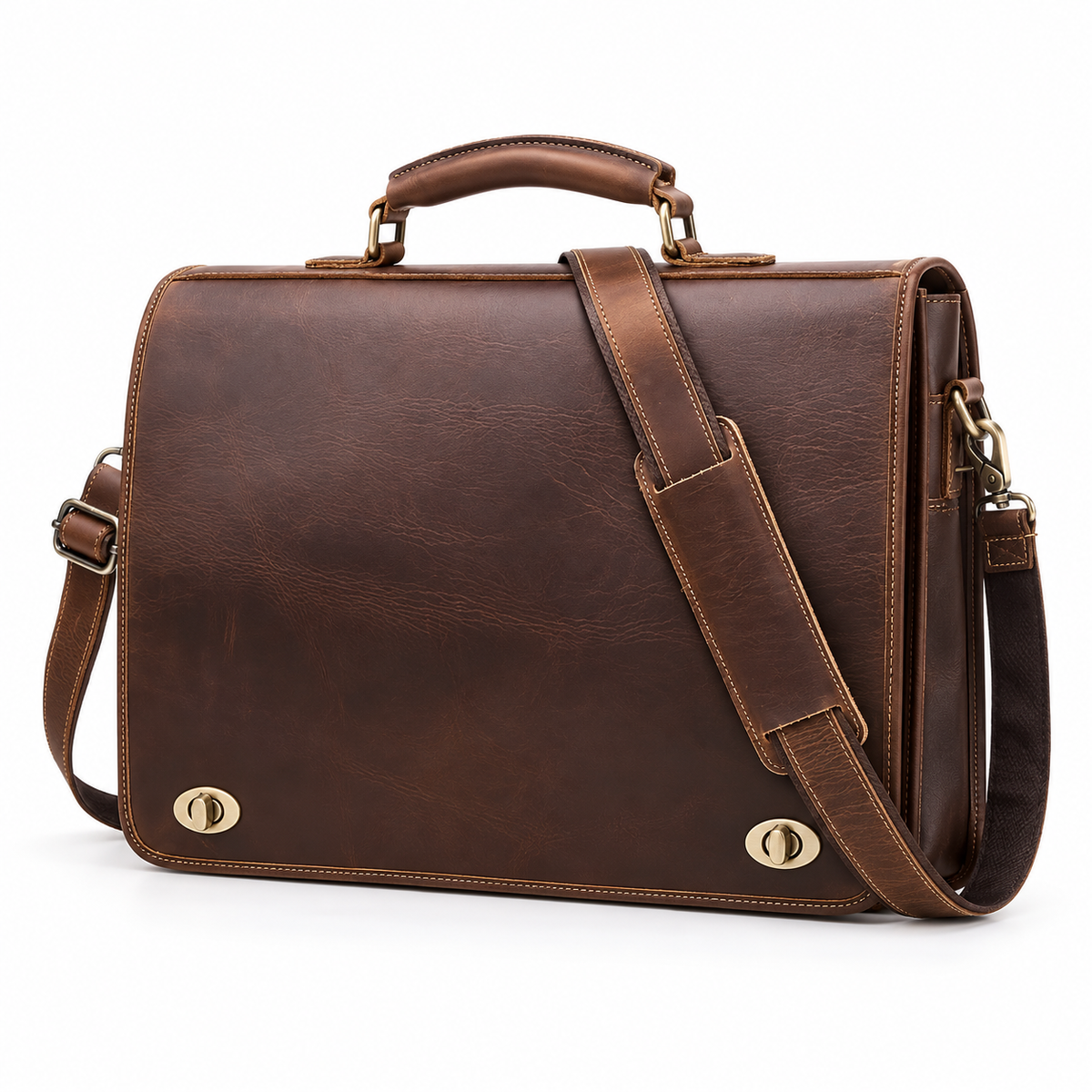 Classic Brown Leather Laptop Messenger Bag