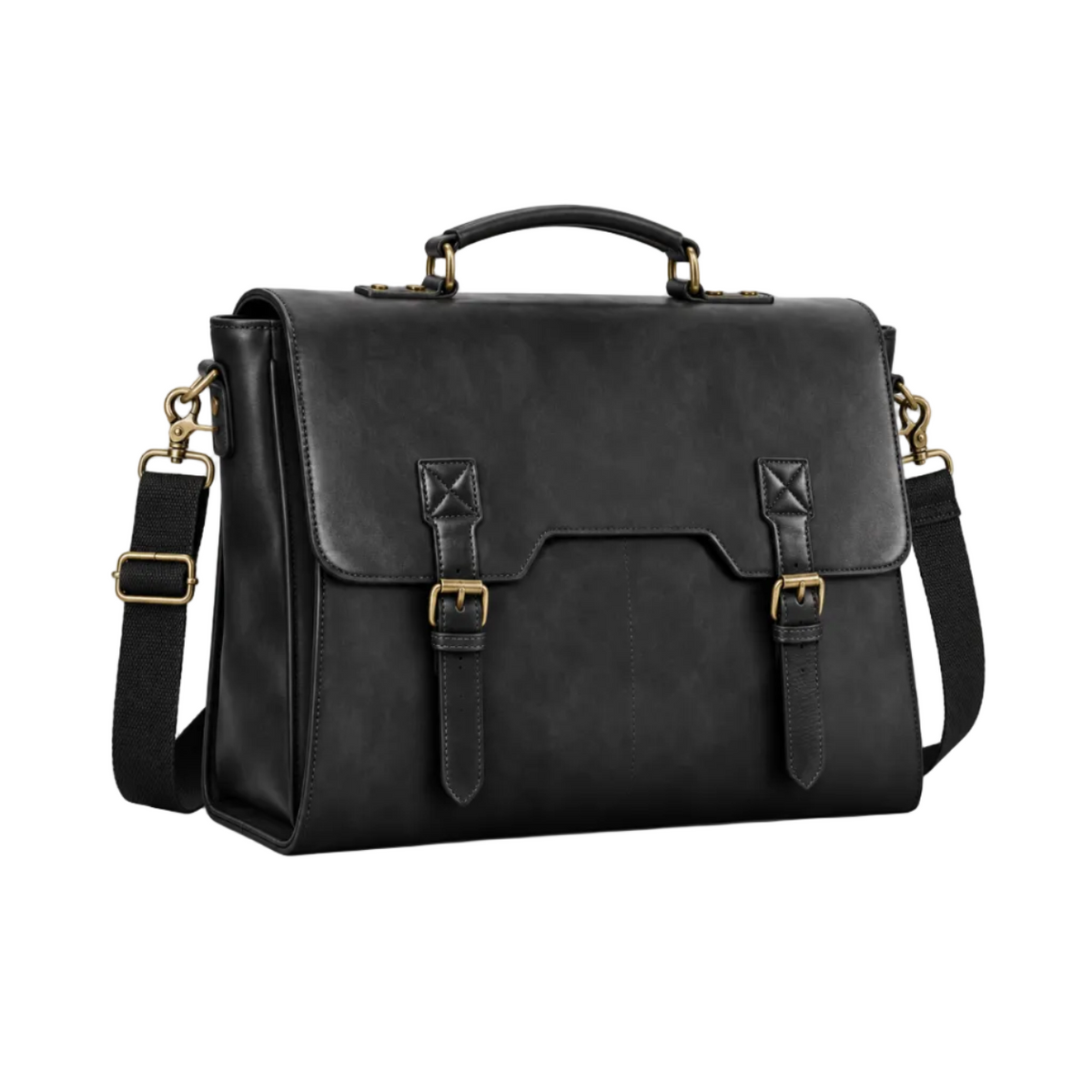 Vintage Black Leather Briefcase With Buckles