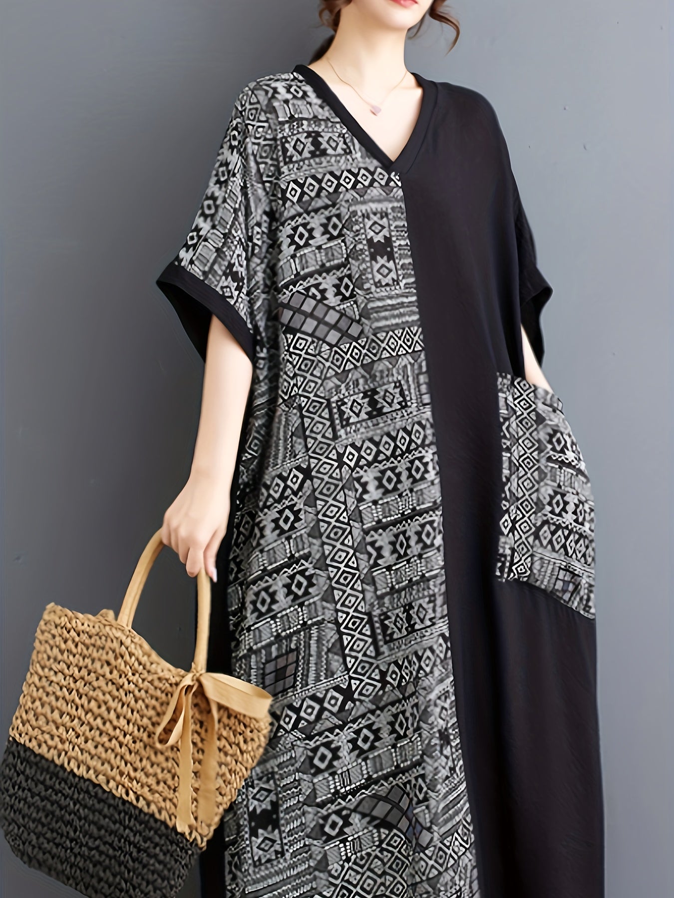 Bohemian Elegant Patchwork V-Neck Plus-Size Dress