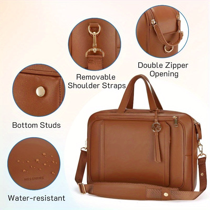Women's 15.6 Inch Synthetic Leather Laptop Briefcase - Business Messenger Bag with Adjustable Shoulder Straps, Multiple Compartments & Magnetic Closure for College, Office, Travel - Ideal Gift for Women, Business Travel Bag |