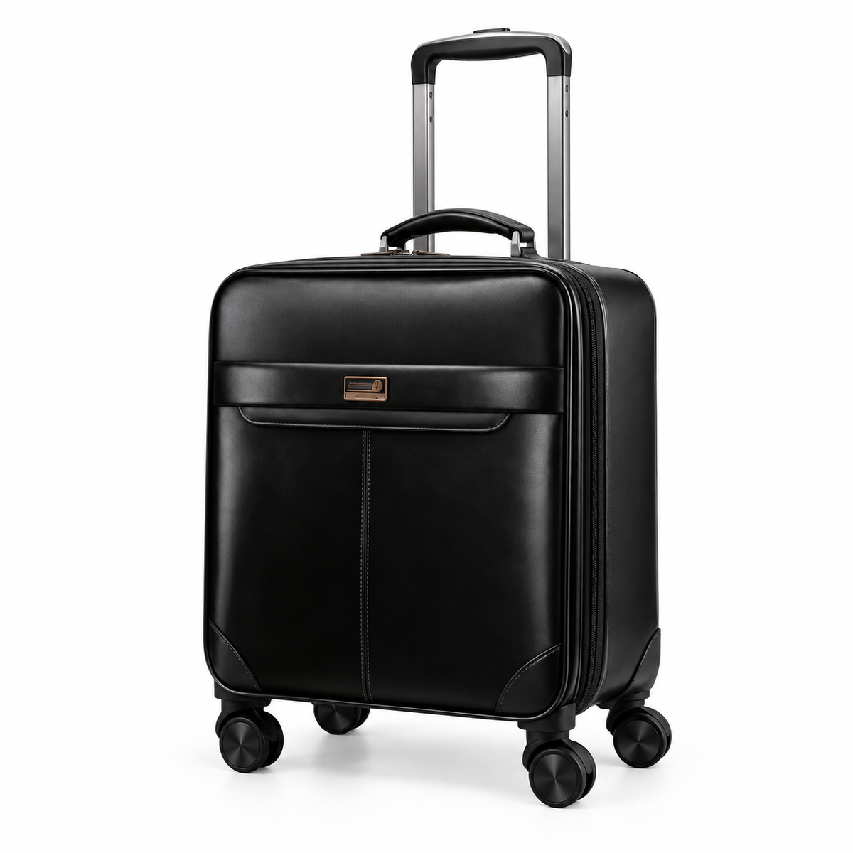 Classic Black Leather Business Trolley Bag