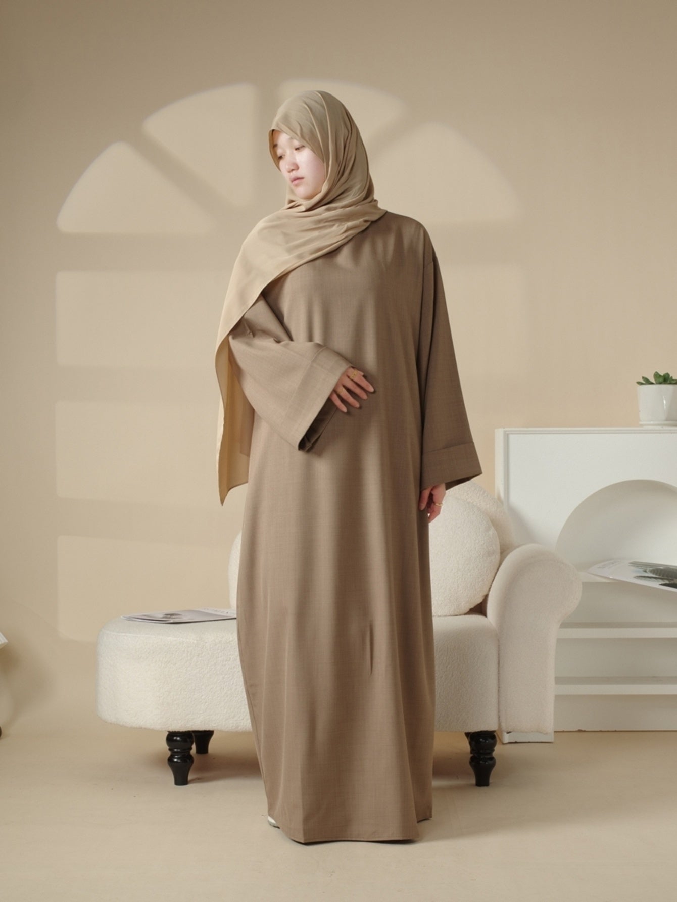 Plain Abaya with Pockets 2pcs Set Elegant Middle East Arab Islamic Muslim Style Shawl Robe Smock Ramadan Prayer Dress Long Skirt Jilbaab Abaya Women's Women Solid Color