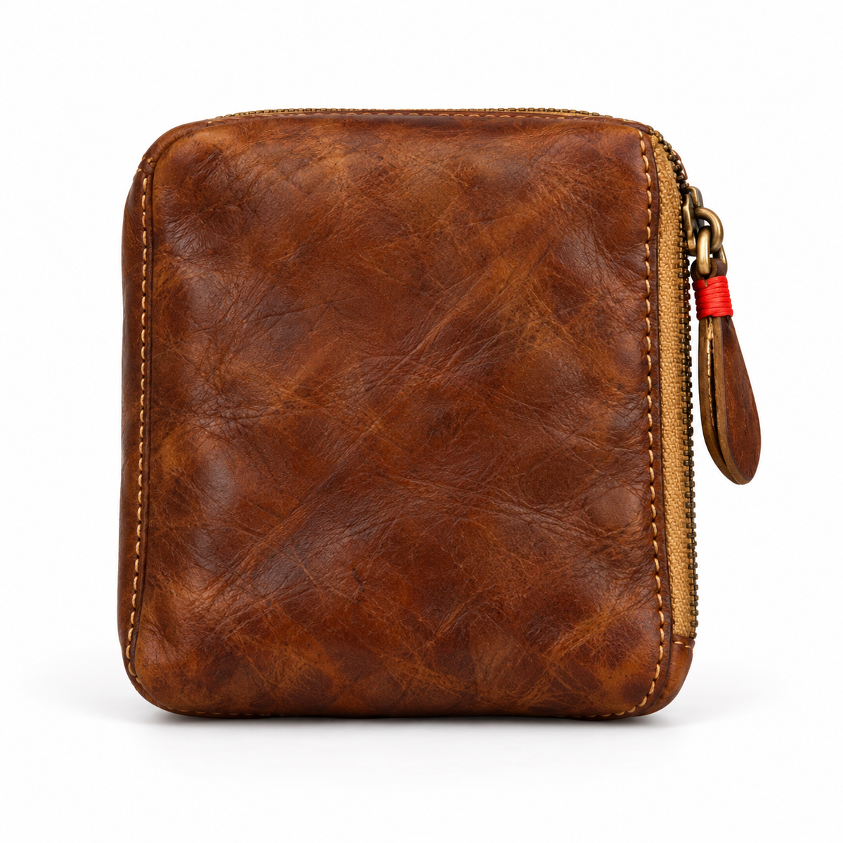 Vintage Brown Zipper Pouch With Pocket