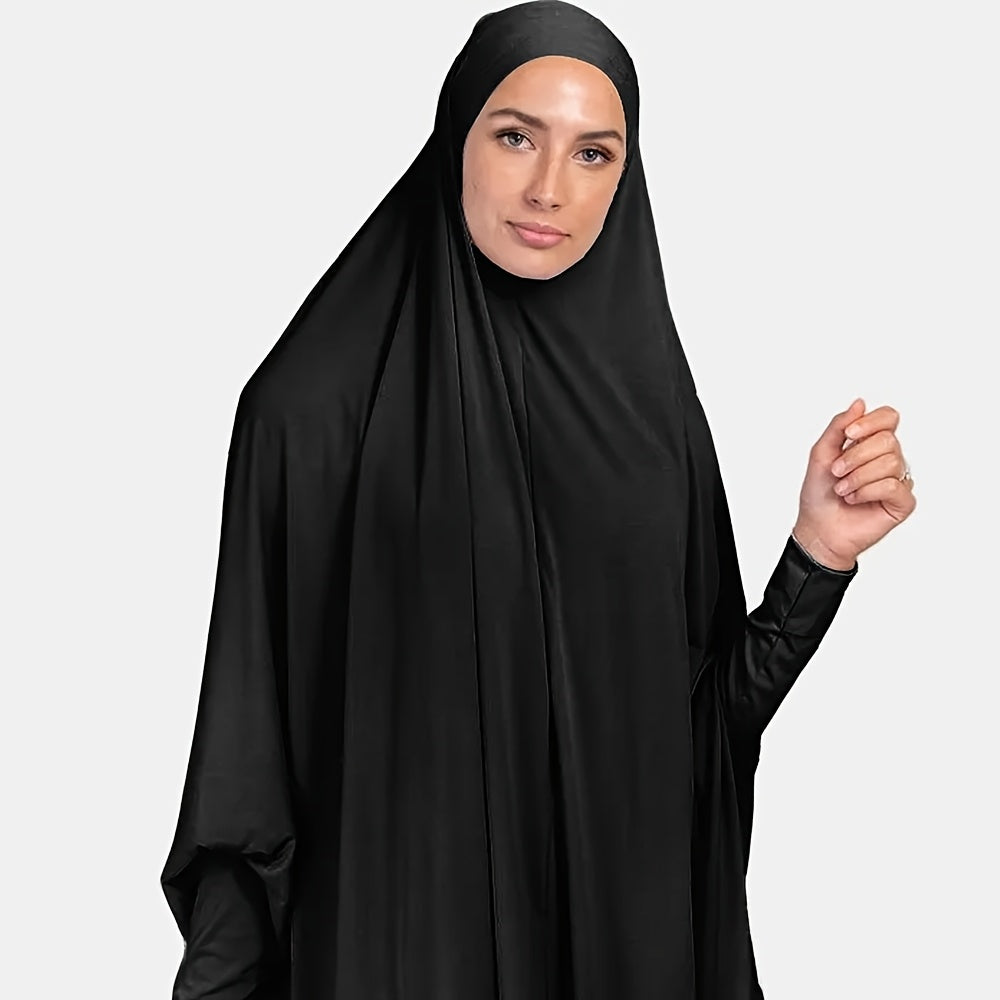 Women's Navy Blue Sleeveless Robe-Style Headscarf - Classic Loose Fit Breathable Jibab Abaya, Machine Washable Versatile Cover-Up for Casual & Formal Outings, Hijab Accessories, Modest Apparel, Decorative Pin Feature, Smooth Texture