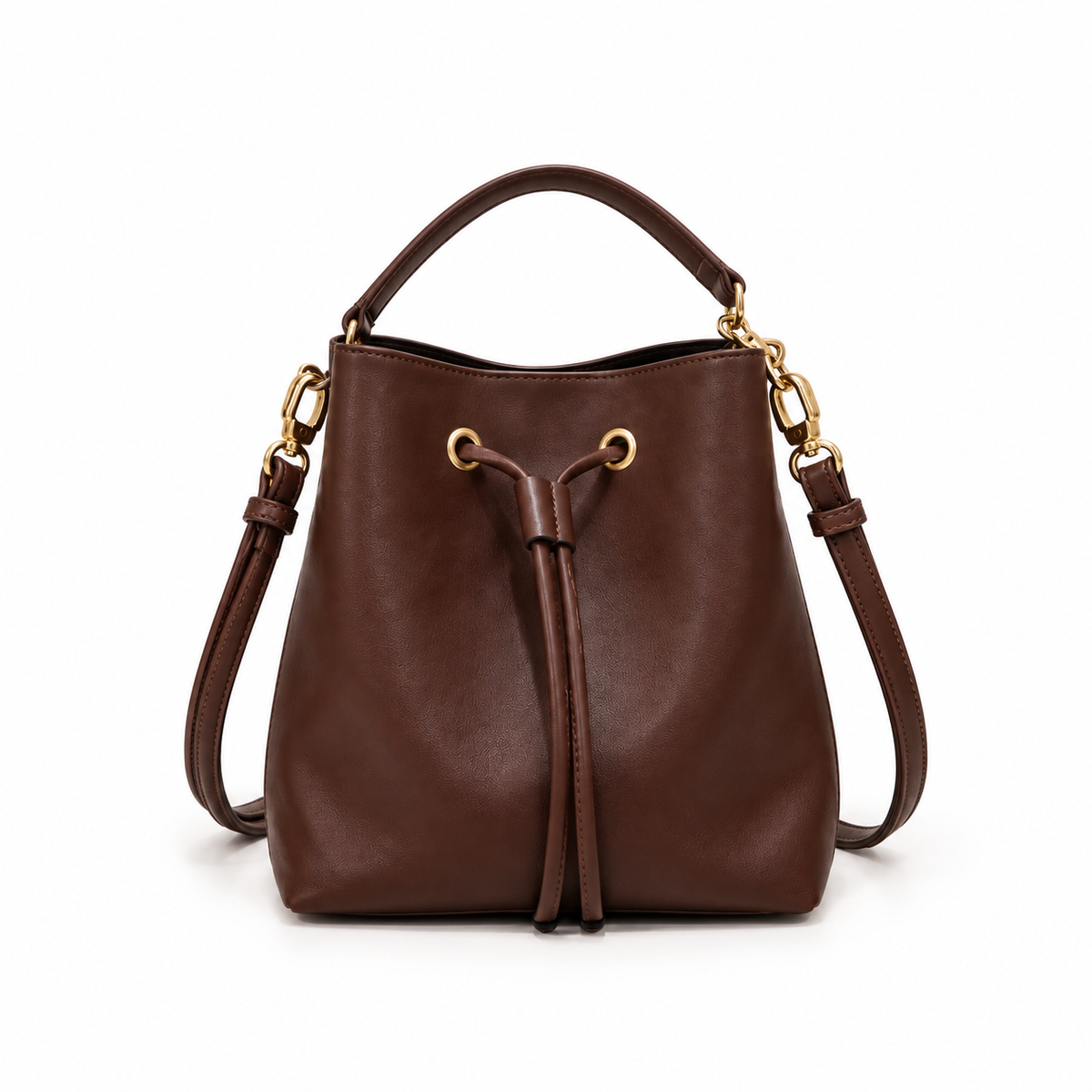 Elegant Brown Drawstring Bucket Shoulder Bag