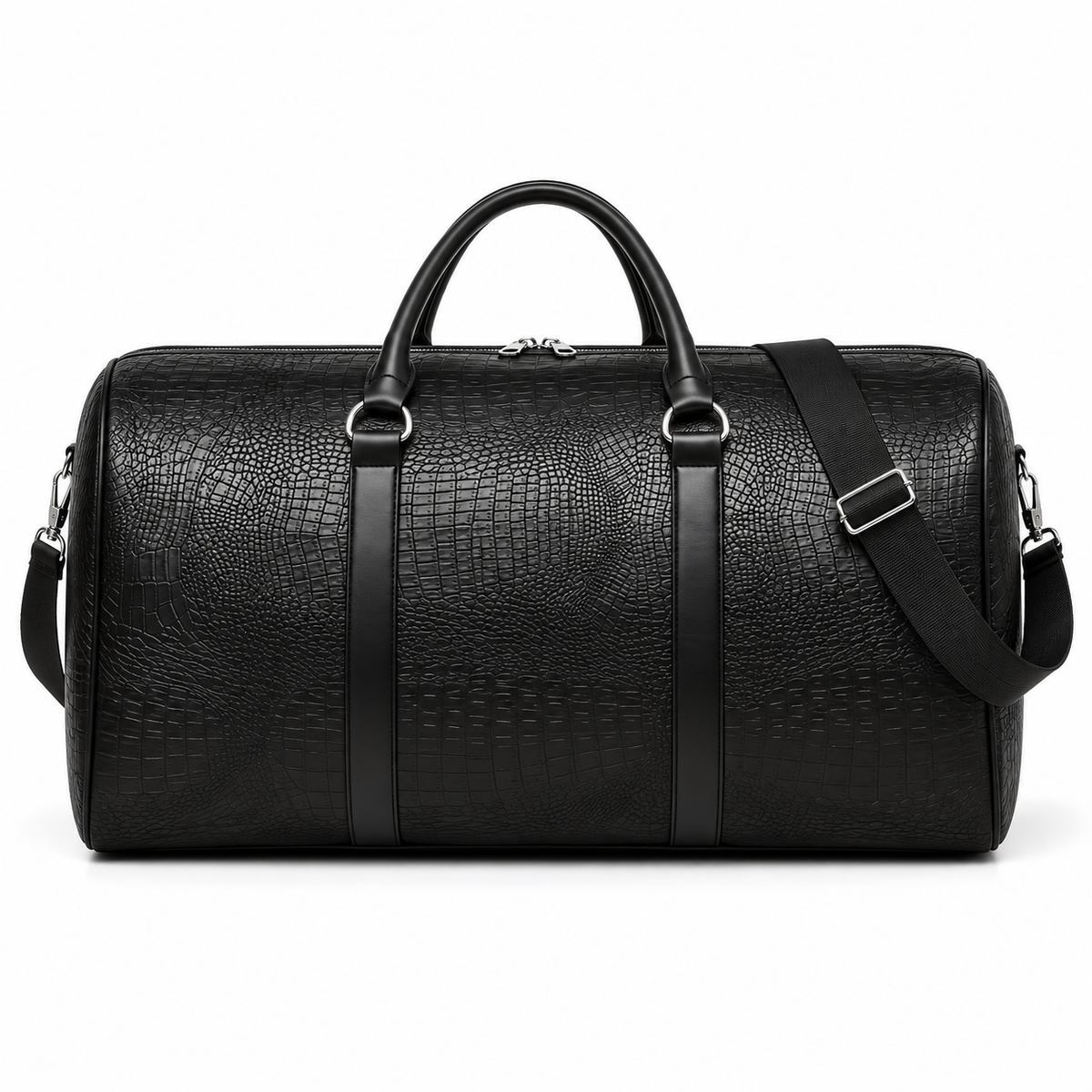 Black Crocodile Pattern Overnight Duffel Bag