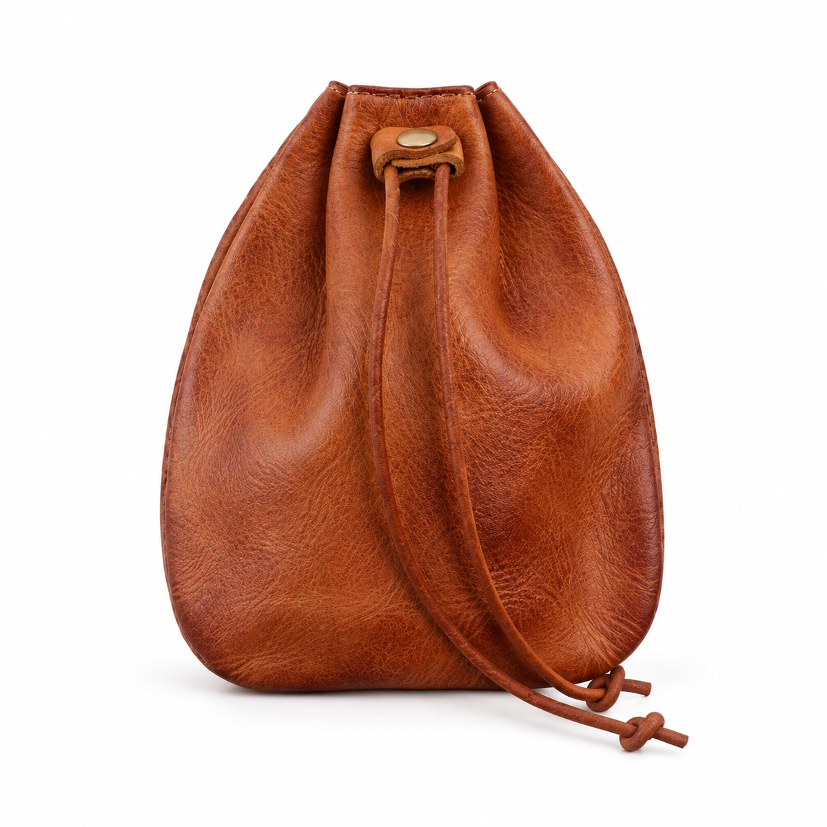 Vintage Brown Vegan Leather Drawstring Bag