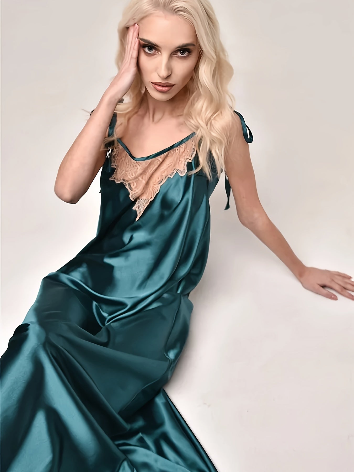 2pcs Satin Lace Kimono Abaya | Women's Bridal Robe On Wedding Day Light Long Lace Home Dress Pajamas