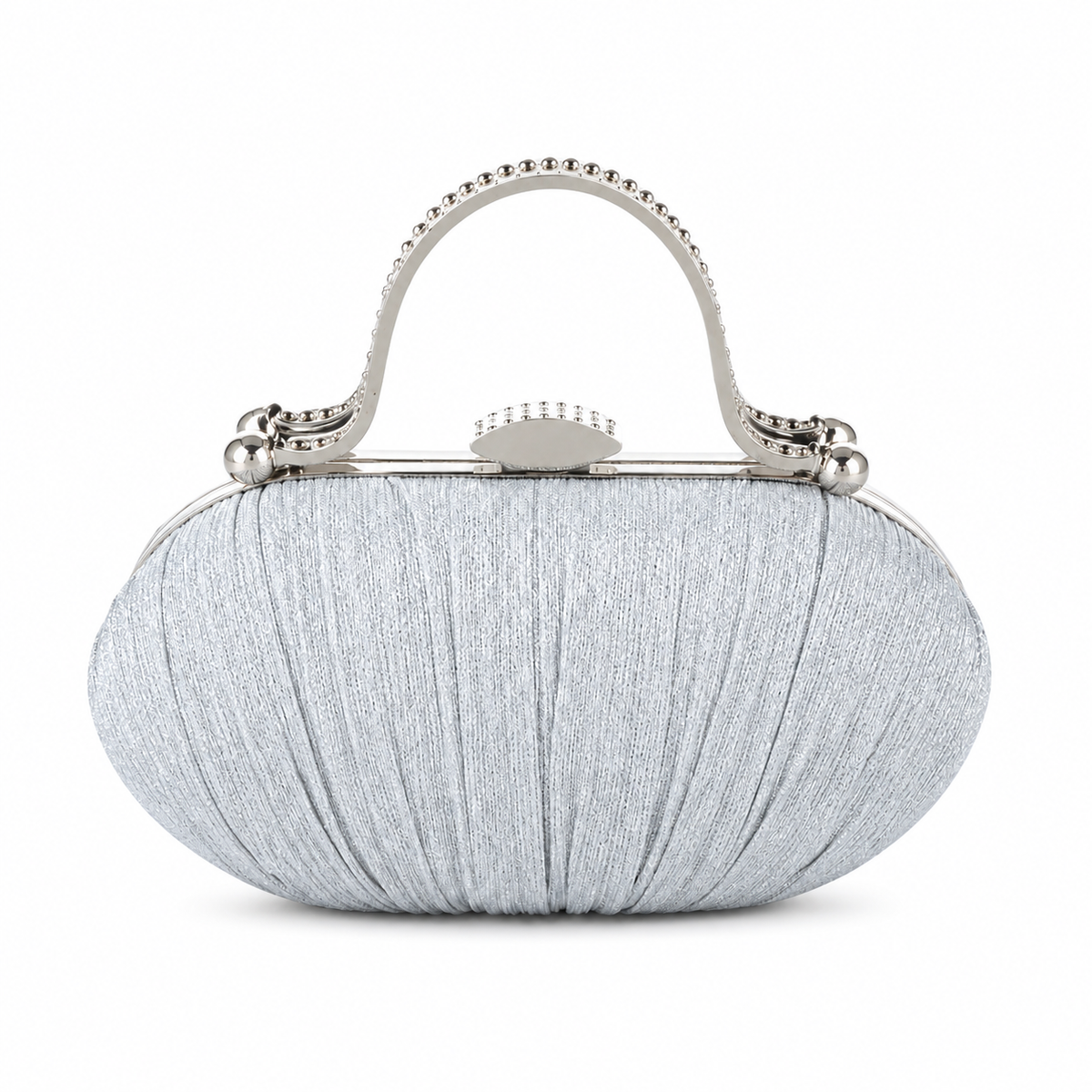 Silver Pleated Clutch with Metal Handle